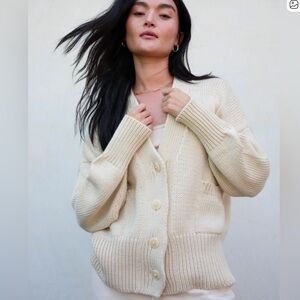 MATE Organic Cotton Chunky Knit Cream Cropped Cardigan Small